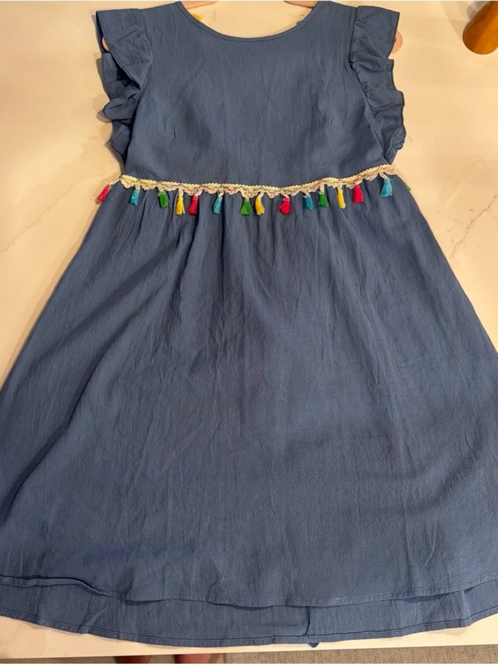 Girls Blue Tassel Trim Summer Dress